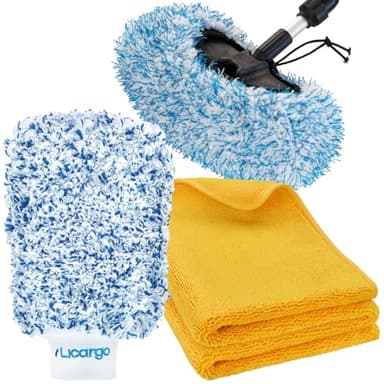 LICARGO Waschbox Set Plus - 1x Premium Brush Cover - 1x Autowaschhandschuh aus ultraweicher Mikrofaser - 1x Auto Trockentuch XXL 90x60cm - für eine schonende Wäsche ohne Kratzer