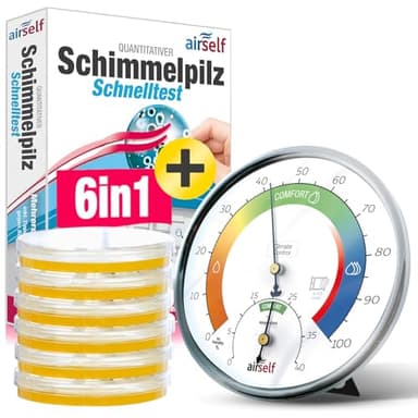 Schimmeltest + Thermohygrometer: Zum Check der Schimmelbelastung für bis zu 6 Räume. Inkl. analogem Thermo-Hygrometer