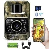 MAXDONE Wildkamera mit Bewegungsmelder Nachtsicht Bluetooth - WLAN mit Handyübertragung App Wiederaufladbare 2000mAh Batterie, Low Glow 48MP Bildschirmlose Nachtsichtgerät 0,1s Jagdkamera