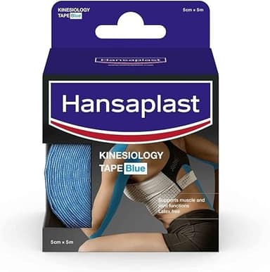 Hansaplast Kinesiologie Tape, wasserfestes Sport Tape lindert Muskelschmerzen und fördert die Durchblutung*, Kinesio Tape bietet Unterstützung für Gelenke und Muskeln*, 1 Rolle, Blau