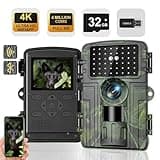 Wildkamera, 4K Video Wildtierkamera, 60MP Full HD WLAN mit Handyübertragung APP, Bewegungssensor, Nachtsicht, 0,1s Auslösezeit, Infrarot Wildkamera mit 32G Speicherkarte & Kartenleser IP66 Wasserdicht