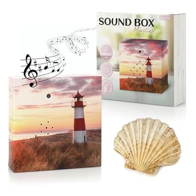 Nordstern Sound Box mit Meeresrauschen für Entspannung und Ruhe - Musikbox mit Bewegungssensor & Lautstärkeregler - 12 x 12 cm