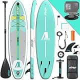 ALLPICK Premium SUP Board Set, Stand Up Paddling Board Aufblasbar, Mit Universal Kamerahalterung, Komplettes Zubehör, Verstellbares Paddel, Anfänger, Fortgeschrittene, 180kg (Frisches - Minzgrün)