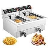 VEVOR Kommerzielle Elektrische Fritteuse, 11 x 2 L Fassungsvermögen, Fritteuse mit Doppeltem & Abnehmbarem Korb, 3000 W x 2 Edelstahl, Doppel-Fritteuse für Küche Restaurant Imbissstube