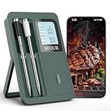 BFOUR Fleischthermometer Kabellos mit 2 Sonde (Upgraded), Bluetooth Grillthermometer mit großem LCD-Display, App-Steuerung,Intelligent Bratenthermometer für Grill,Backofen und Grill
