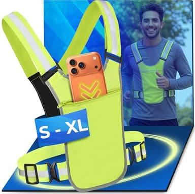 Prowiste Reflektierende Warnweste für Fahrrad & Laufen - Herren & Damen - 360° Sichtbarkeit mit Fronttasche - Verstellbare Gurte - Reflektorweste für Joggen - Laufweste - Reflektor Sicherheitsweste