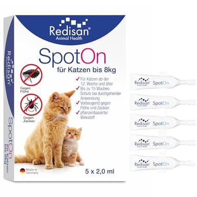 Redisan® Katzen Spot on Pflanzenbasiertes Zeckenmittel OHNE Chemie, Effektiver Schutz vor Zecken Flöhen & Insekten, Zeckenschutz Katze ohne Nebenwirkung, Bis zu 15 Wochen, Made IN Germany