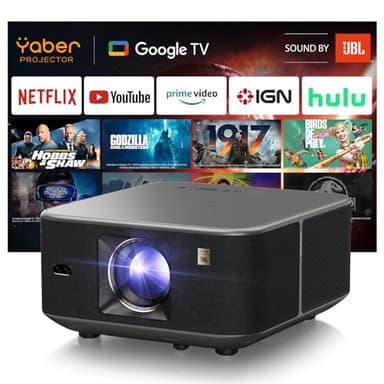 Yaber K3 Smart Beamer 【 Google TV & Sound by JBL】 Tageslicht Beamer mit WiFi 6 & Bluetooth, Handy Projektor für 4k Heimkino & Outdoor, Dolby Audio/Auto-Bildeinstellung, Netflix & 7000+ Apps