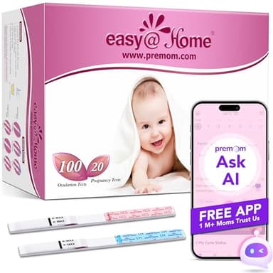 Easy@Home Kinderwunsch 100 x Ovulationstest Fruchtbarkeitstests und 20 x Schwangerschaftstests für Eisprung - Unterstützt von Premom Ovulation APP, 100 LH + 20 HCG Tests