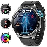 2025 Neu Smartwatch Herren mit EKG/ΒΙυτｚυcker/Harnsäure/BMI 38mm 1,43" AMOLED, Fitness Gesundheitsuhr mit 24/7 Herzfrequenz Blutdruck SPO2, Schlaf/Apnoe-Monitor Bluetooth-Anrufe SOS-Notruf, Schwarz