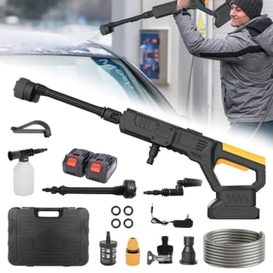 Iriisy Akku Hochdruckreiniger Max. 900PSI, Tragbarer Hochdruckreiniger mit 7 in 1 Multi Sprühdüse & 2 * 1500mAh Akku Mobiler Hochdruckreiniger für Autos Fenster Rasen Gärten Pools