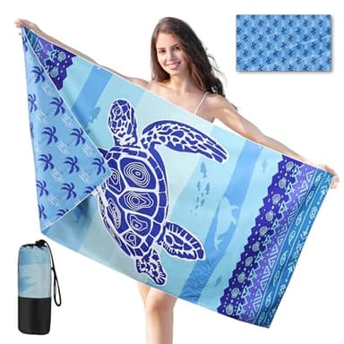 Joyoldelf Strandtuch Mikrofaser Handtuch Badetuch - 180x90 cm Strandtücher Schnelltrocknend Strandhandtuch Groß, Leichtes und Dünnes Tragbares Microfaser Handtücher Sandfrei (Meeresschildkröte)