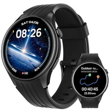 Parsonver Smartwatch Herren Damen mit GPS, Fitnessuhr mit Bluetooth Telefonfunktion, 100+ Sportmodi, Herzfrequenz, Schlaf, SpO2, IP68 Wasserdicht, Smart Watch für Android und iPhone (Schwarz, 43 mm)