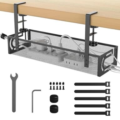 ORAGKE Kabelmanagement Schreibtisch Ohne Bohren, Kabelkanal Schreibtisch Unterbau, Kabelhalter Klemmbar, Kabel Management unter Schreibtisch, Kabel Organizer Tischplatte, Kabelwanne Büro, Schwarz