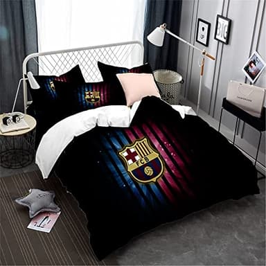 CHAOSE-DEB 3-teiliges Bettwäsche-Set 120 Fadenzahl Fußballmannschaft FC Barcelona Bettbezug Herbst Winter Mikrofaser 2 Kissenbezug (Muster 05,135 x 200 cm)