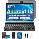 JIKOCXN Tablet 11 Zoll Android 14 Tablet mit Tastatur, 12GB RAM+128GB ROM+1TB Erweiterung, 1280x800 FHD Touchscreens, 8000mAh Akku, WLAN, Bluetooth 5.0, 5MP+8MP Dual Kamera, GPS (Schwarz)