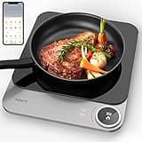 TOKIT Induktionskochfeld 2100W Einzel Induktionskochplatte tragbar 99 Leistungsstufe mit OLED Display, Timer, 20mm Ultradünn APP Kontrol Temperatursensor, aus Glas
