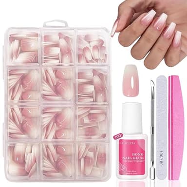 Nagel Tips Set - 240 Stück Französisch Falsche Nägel Zum Aufkleben - Weiß Rosa Gradient Design Nageltips Full Cover Fake Nails soft gel Natürliches & Angenehmes Tragegefühl (Rosa Kurz Ballerina)