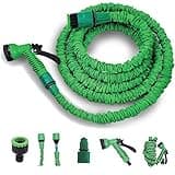 Flexibler Gartenschlauch [15m lang, grün] inkl. Brause und Adapter 1/2 Zoll & 3/4 Zoll“ dehnbarer Wasserschlauch