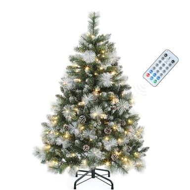 YITAHOME 140cm künstlicher Weihnachtsbaum »Scotch Pine« mit Fernbedienung – vorgeleuchteter Baum mit Zapfen, Nadeln und warmweißer/mehrfarbiger LED-Farbwechselbeleuchtung für Wohnzimmer & Büro