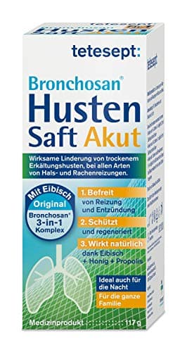 tetesept Bronchosan Husten Akut Saft – 1 x 117g – Erkältungsmittel bei trockenem Erkältungshusten – Wohltuend und beruhigend