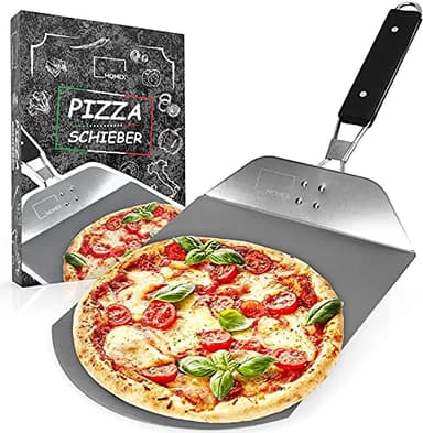 Pizzaschieber Edelstahl für den Grill & Ofen, Pizzaschaufel mit praktischen Einklapp-Griff zum einfachen Verstauen