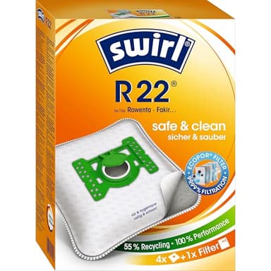 Swirl R 22 EcoPor Staubsaugerbeutel (4 Beutel), reißfeste Staubbeutel für einige Rowenta & Fakir Staubsauger, 99,9% Filterung von Hausstaub & allergenem Feinstaub