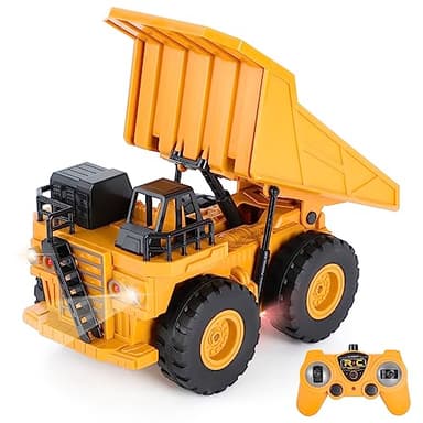 Highttoy Ferngesteuerter Kipper Dumper für Kinder, 2.4GHz 6 Kanal RC Kipper Kipplaster LKW Spielzeug ab 3 Jahre, 1:24 Ferngesteuerters Muldenkipper Baustellenfahrzeug mit LED und Ton