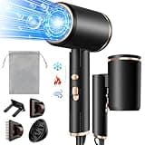 Luckice Föhn AC Motor 2400W Klappbar Ionen Haartrockner,Profi Fön Reisefön mit Heiß-/Kalttaste, 3 Heiz, Schnelltrocknen Hair Dryer,Salon Haarföhn mit Diffusor & Aufbewahrungstasche (Schwarz)