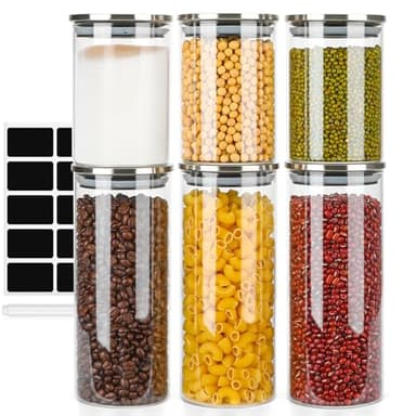 Avmvnvc Vorratsgläser mit Deckel, 6er Set Vorratsdosen Glas, Vorratsglas mit Deckel Luftdicht, Aufbewahrungsgläser mit Deckel für Pasta, Müsli, Tee, Kaffeebohnen (930ml×3 + 530ml×3)