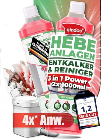 2L Reiniger Hebeanlagen Entkalker, 3 in 1 Reinigungsmittel Qindoo Entkalken Reinigen Geruch entfernen (2 Liter)