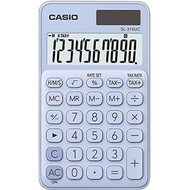CASIO Taschenrechner SL-310UC, 10-stellig, Trendfarben, Steuerberechnung, Tausenderunterteilung, Solar-/Batteriebetrieb, hellblau