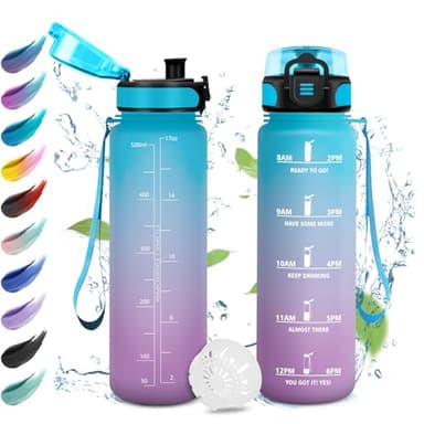 Trinkflasche Kinder Auslaufsicher 500ml, Wasserflasche Kohlensäure Geeignet, Sport Trinkflasche mit Zeitmarkierung, Trinkflasche mit Filter, Perfekt für Kindergarten, Schule, Büro, Picknick