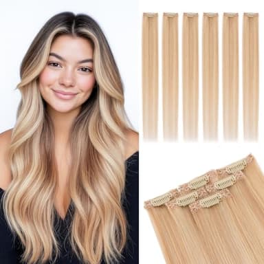 MY-LADY Clip in Extensions Echthaar 6 Stück, 25cm Haarverlängerung Natürlich, Single Clip Hair Extension Highlights für Frauen Damen Glatt Ascheblond/blond(#18P613, 31g)