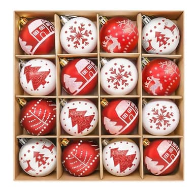 ZOOI Weihnachtskugeln Kunststoff Set Rot Weiß, 16 Stücke 6CM Christbaumkugeln Deko Weihnachten, Weihnachtsbaumschmuck mit Aufhänger Bruchsicher, Weihnachtsdeko Aussen Innen, Plastik