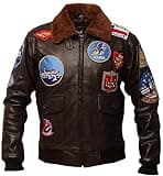 La Familie Clothing Tom Cruise Flight Men Leather Jacket – Top Gun Bomber Leather Jacket Men – Brown Leder Jacke – Removable Shearling Collar (DE/NL/SE/PL, Alphanumerisch, L, Regular, Regular, Brown)