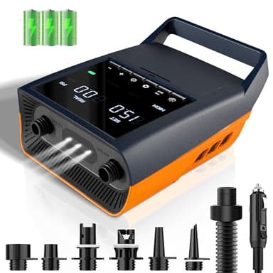 Mojimdo Elektrische SUP Pumpe 20 PSI, Wiederaufladbare Luftpumpe, Auto-Off, 12V DC & Typ-C, mit 6 Düsen, für Stand Up Paddle Boards, Kajaks, Zelte & Luftmatratzen