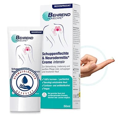 Behrend – Schuppenflechte & Neurodermitis Creme bei geröteter, trockener & schuppiger Haut – Psoriasis & Ekzem Salbe reduziert den Juckreiz & beruhigt entzündete Haut – Medizinprodukt ohne Kortison