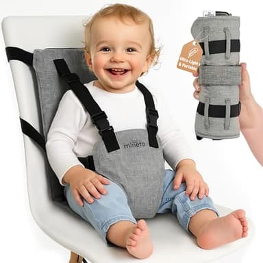 Mineto Tragbare Sitzerhöhung für Baby & Kinder - Klappbarer Hochstuhl für Zuhause & Unterwegs - Reise Kinderhochstuhl verstellbar und sicher