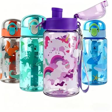 Trinkflasche Kinder Auslaufsicher, 550ml Robuste und Bruchsichere, Trinkflasche Auslaufsicher, BPA-Frei, Schöne Kinder Wasserflasche Geeignet für Schule Reisen, mit abnehmbarem Tragegriff (Violett)