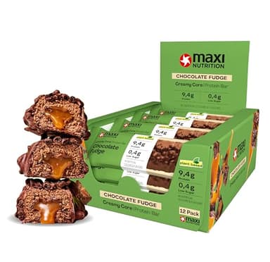 MaxiNutrition Vegan Creamy Core Bar Chocolate Fudge 12x45g - vegane Protein Riegel, 21% vegan Protein, 9,4g je Riegel, low Sugar (0,4 g), ohne Zuckerzusatz, ohne künstliche Aromen