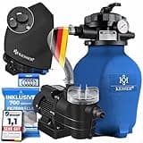 KESSER® Sandfilteranlage Sandfilter + 700g Filterbälle ersetzen 25kg Filtersand 7-Wege Ventil mit Druckanzeige Poolfilter 10 m°/h Filteranlage Filterkessel für Pool 10.200 L/h, Inkl. Wettercover, Blau
