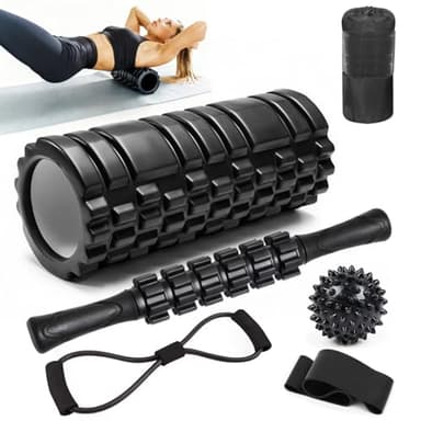 Dalephoric Faszienrolle Set, 33x13cm Foam Roller mit Massageroller Stab, Massageball und Fitnessbänder, Muskelverspannungen lindern, Rückenrolle, Pilates Rolle, Fazienrolle für Yoga, Sport