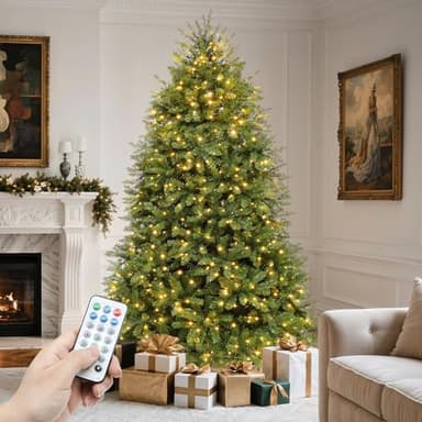 YITAHOME 180cm Künstlicher Weihnachtsbaum mit Beleuchtung, 450 LED, beleuchteter Weihnachtsbaum mit 11 Lichtmodi, 1838 Spitzen inkl. Ständer, grüne Glocke, Grün