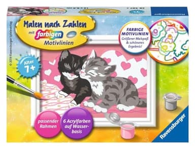 Ravensburger CreArt 28467 - Kuschelkatzen - Malen nach Zahlen Katzen für Kinder ab 7 Jahre, Malset mit Rahmen, Pinsel und Acrylfarben, Geschenk für Mädchen und Jungen
