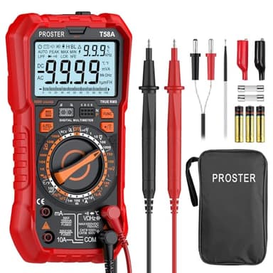 Proster Digital Multimeter Tester - TRMS 9999 Counts Manuelles Messbereich Multimeter mit DC/AC Spannung/Strom Peak NCV Kontinuität Kapazität Temperatur mit Messleitungen