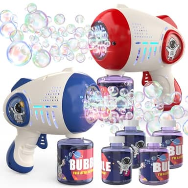 EagleStone 2er-Pack automatische Seifenblasenpistole mit 8 Düsen und LED-Licht, Seifenblasenmaschine für Kinder ab 4 Jahren, Outdoor Spielzeug für Geburtstag, Sommer und Geschenk