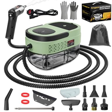 Dampfreiniger Handgerät, 2500W Handdampfreiniger mit 1,6-Liter-Wassertank, 15 Sekunden Aufheizzeit, Dampfabgabe vom Handgriff aus, 16 Zubehörteilen, Steam Cleaner für Alles, Fenster, Autos