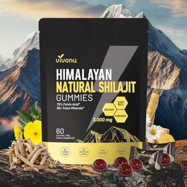 VivoNu Shilajit Gummies mit Ashwagandha & Himalaya-Shilajit | 60 vegane Gummibärchen für Energieschub und Stärkung Vitalität | Ohne Zusätze (60 Stück)
