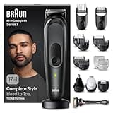 Braun All-In-One Bartpflege Bodygroomer Set, 17-in-1 Barttrimmer / Bartschneider, Nasenhaartrimmer, Trimmer/Haarschneider Herren, Haarschneidemaschine, 100 Min. kabellose Laufzeit, MGK7491